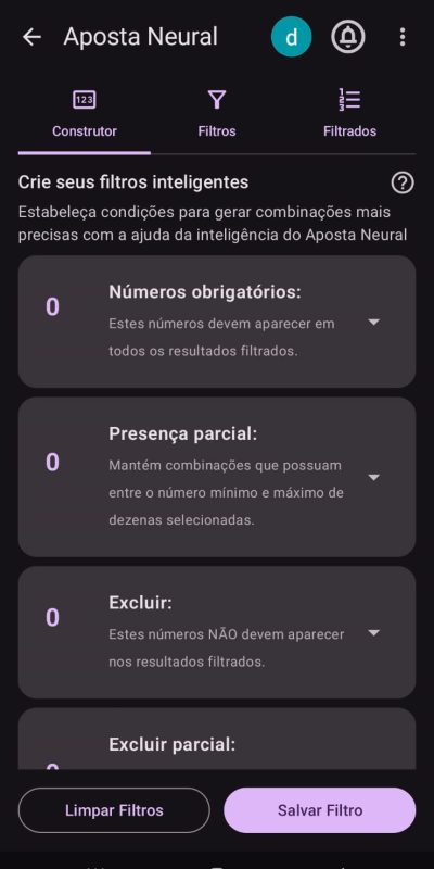 Filtros prontos para uso